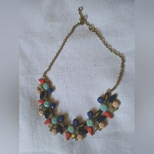J Crew Necklace Multicolor Gems Choker Length Blue Orange